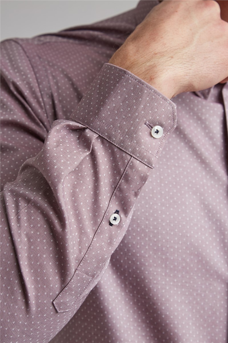  Mauve Textured Dot Slim Fit Shirt