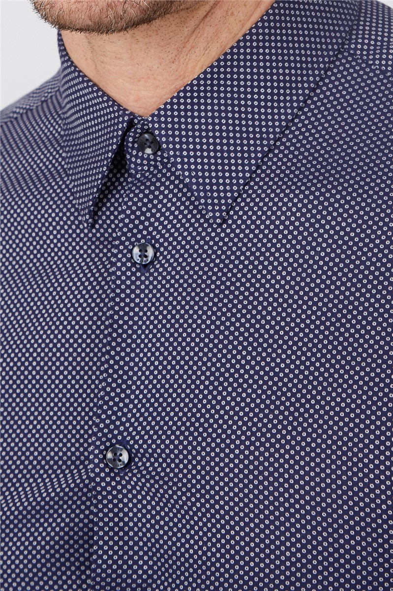  Navy Circle Weave Slim Fit Shirt