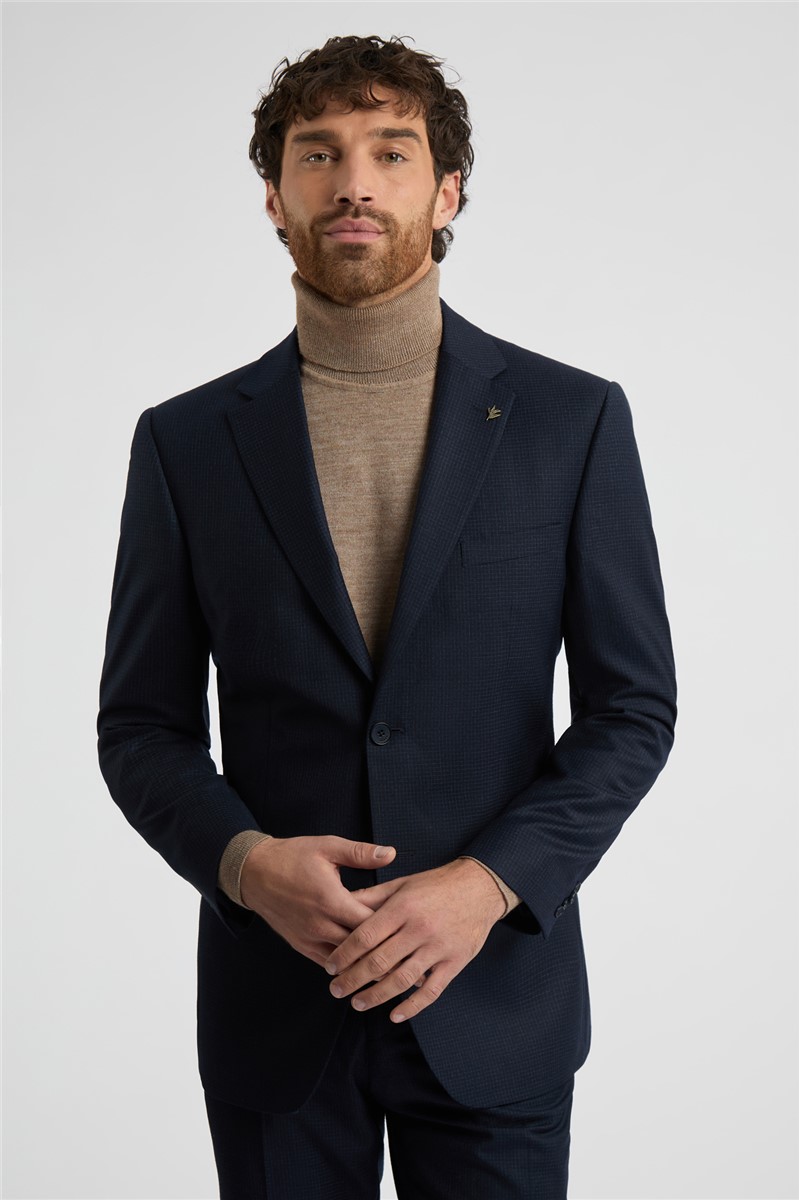  Regular Fit Navy Grid Check Suit