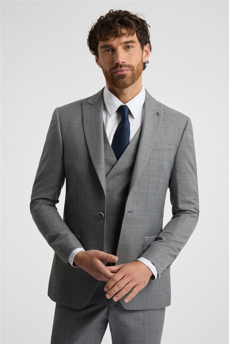  Slim Fit Grey Soft Check Waistcoat