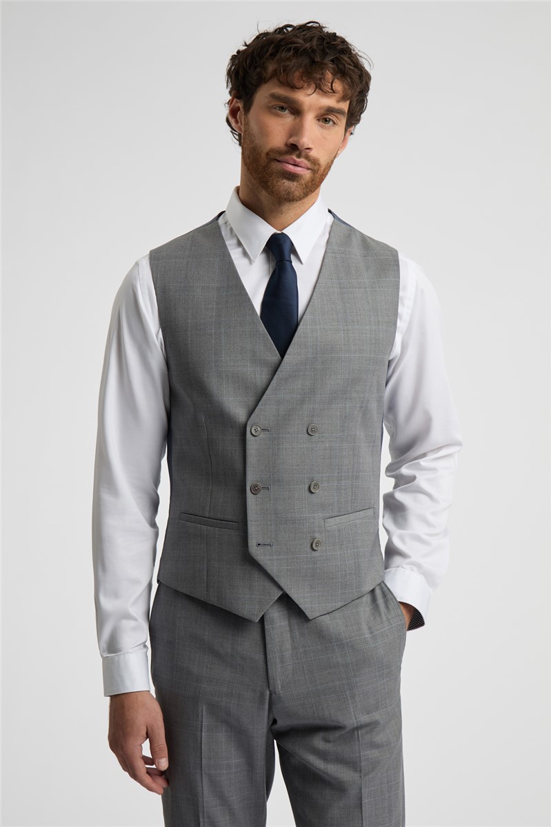  Slim Fit Grey Soft Check Waistcoat