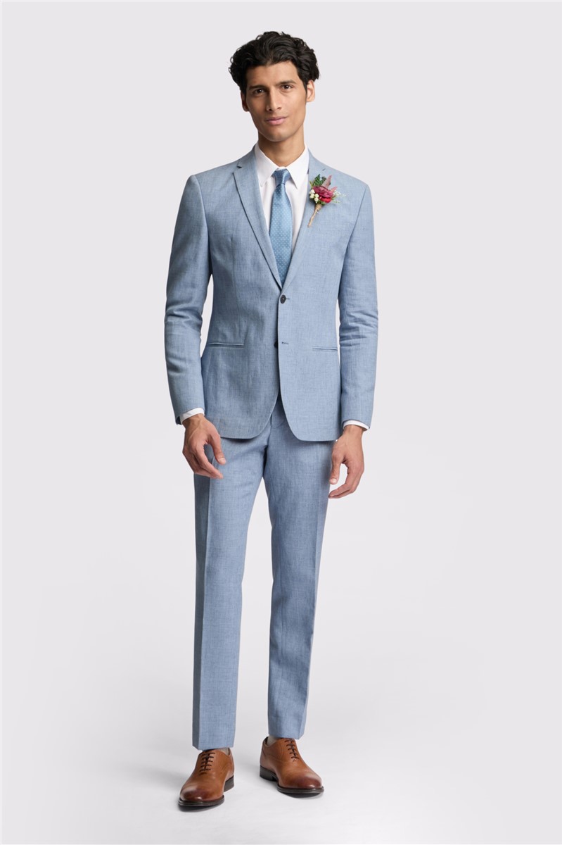  Slim Fit Hydra Blue Linen Suit