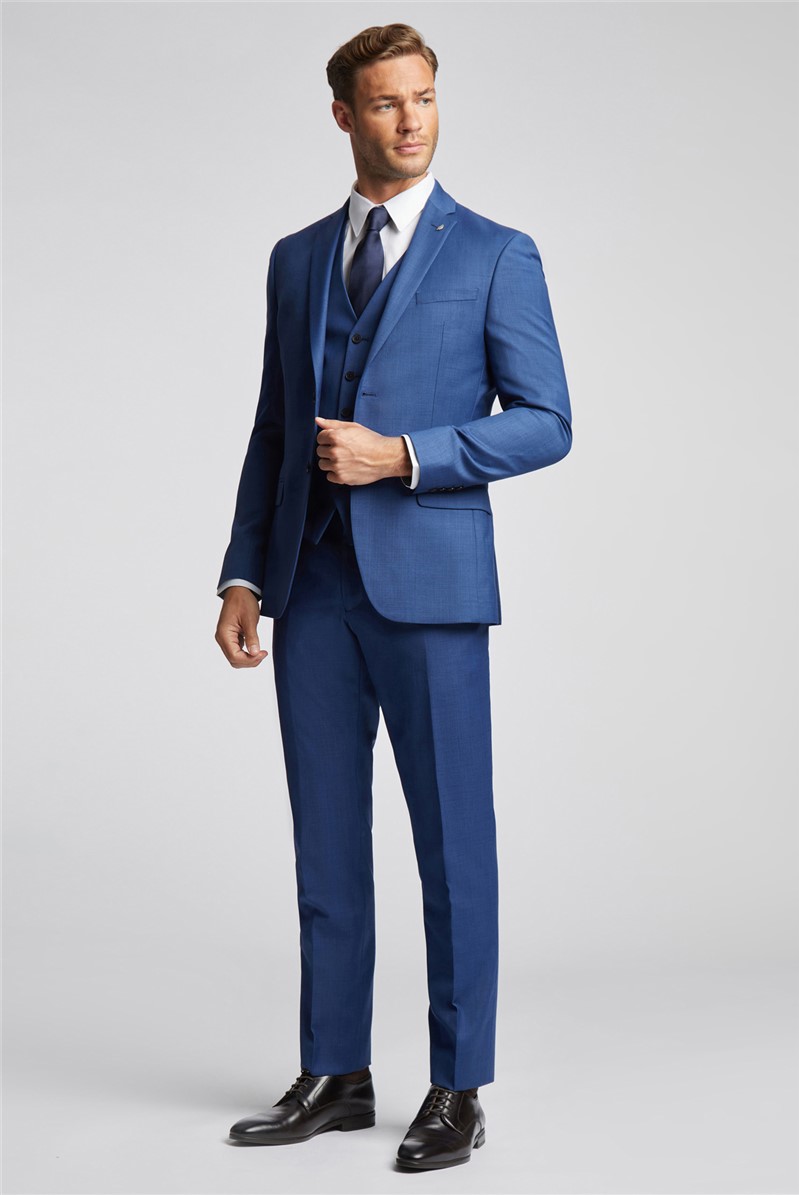  Slim Fit Cobalt Sharkskin Suit