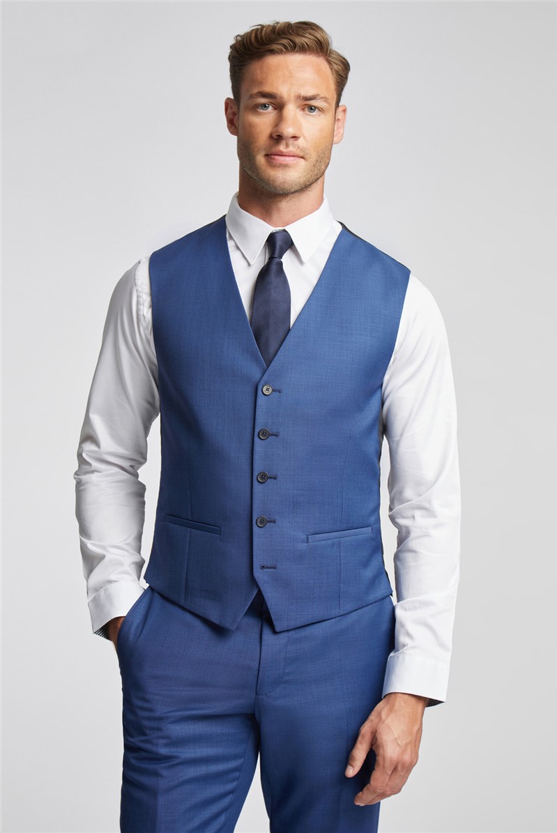  Slim Fit Cobalt Sharkskin Waistcoat