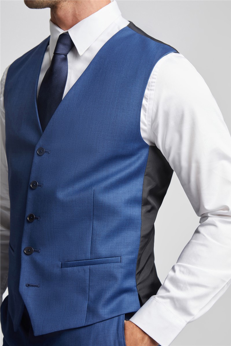  Slim Fit Cobalt Sharkskin Waistcoat