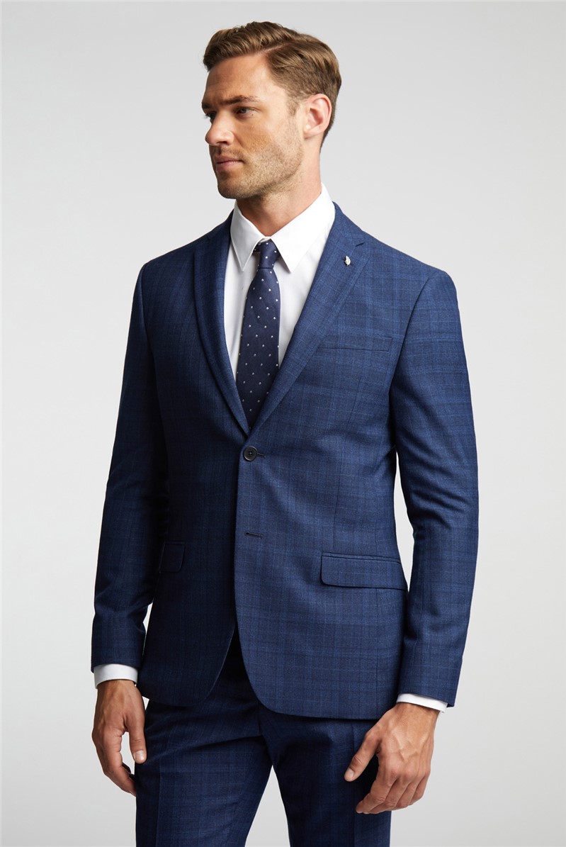  Slim Fit Navy Soft Check Suit