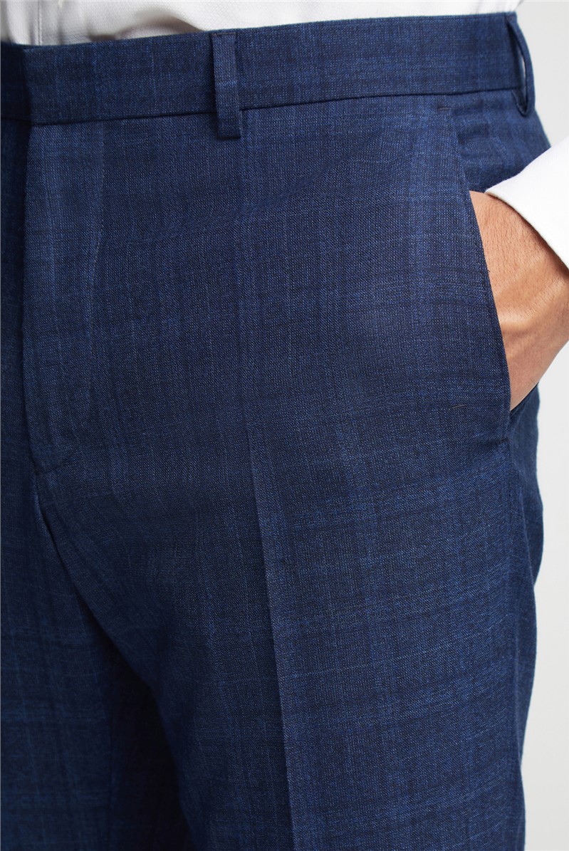  Slim Fit Navy Soft Check Trousers