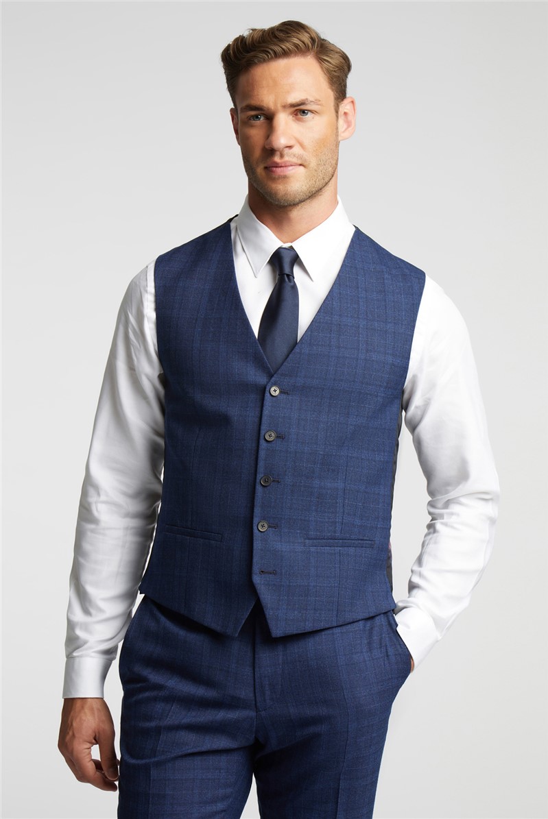  Slim Fit Navy Soft Check Trousers