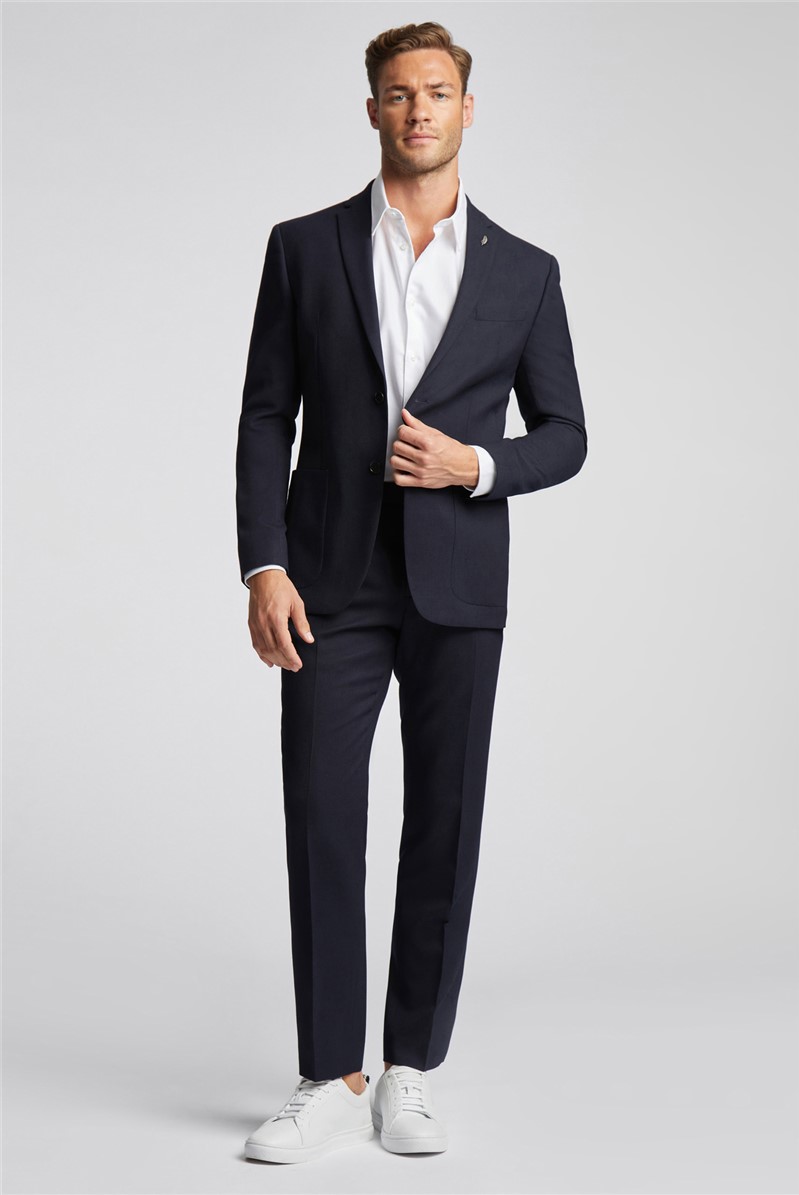  Slim Fit Navy Basketweave Trousers