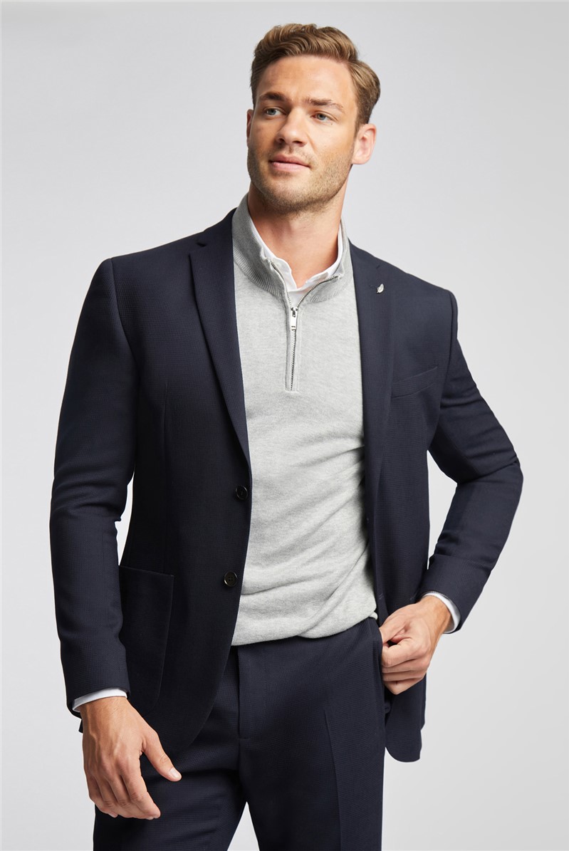  Slim Fit Navy Basketweave Suit