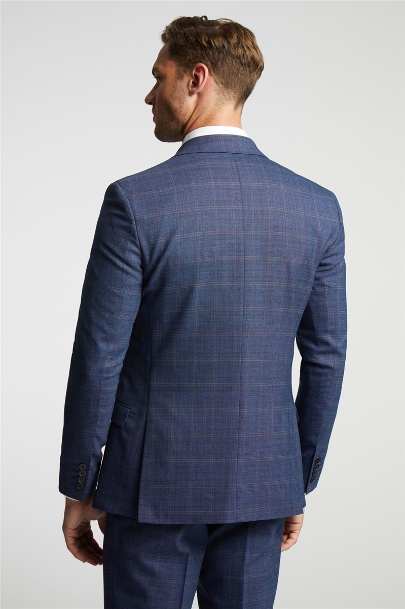  Slim Fit Blue and Mauve Check Waistcoat