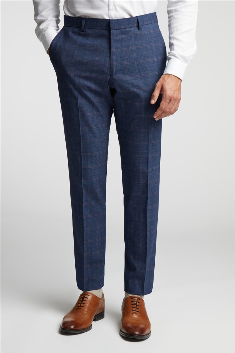  Slim Fit Blue and Mauve Check Waistcoat