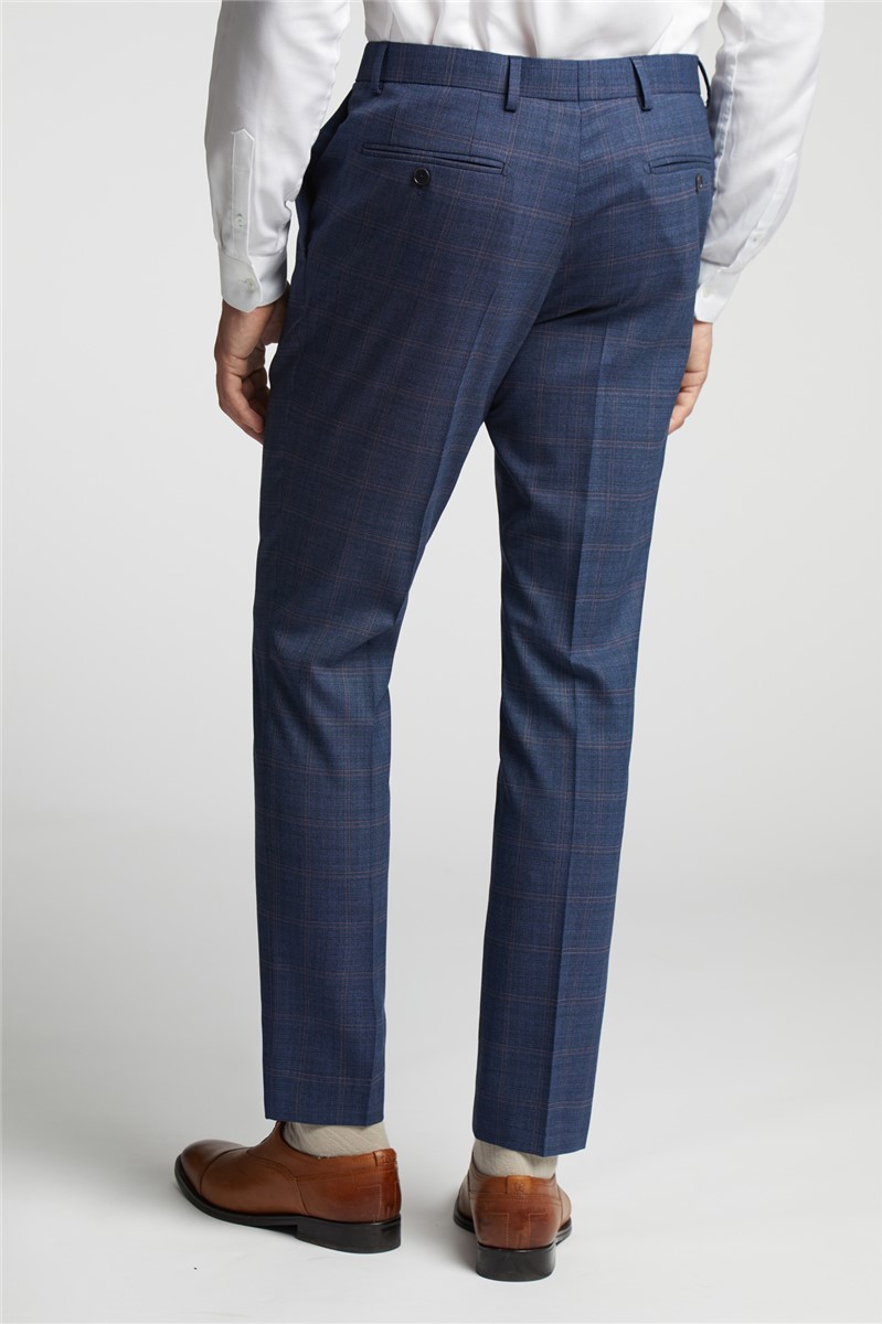  Slim Fit Blue and Mauve Check Waistcoat