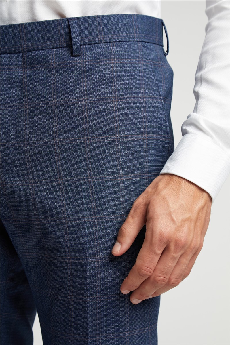  Slim Fit Blue and Mauve Check Waistcoat