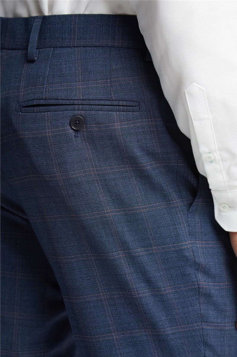  Slim Fit Blue and Mauve Check Waistcoat