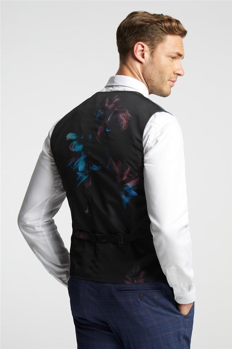  Slim Fit Blue and Mauve Check Waistcoat