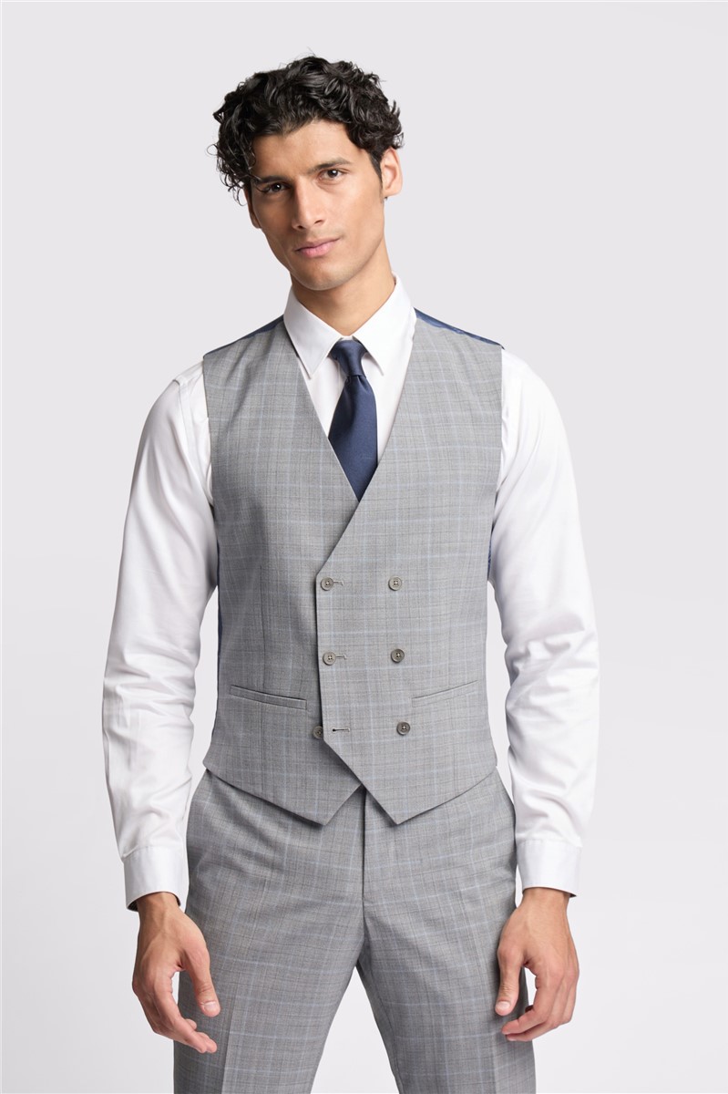  Slim Fit Bredon Grey Blue Check Waistcoat