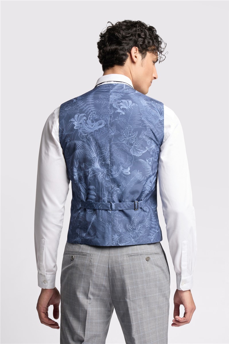  Slim Fit Bredon Grey Blue Check Waistcoat