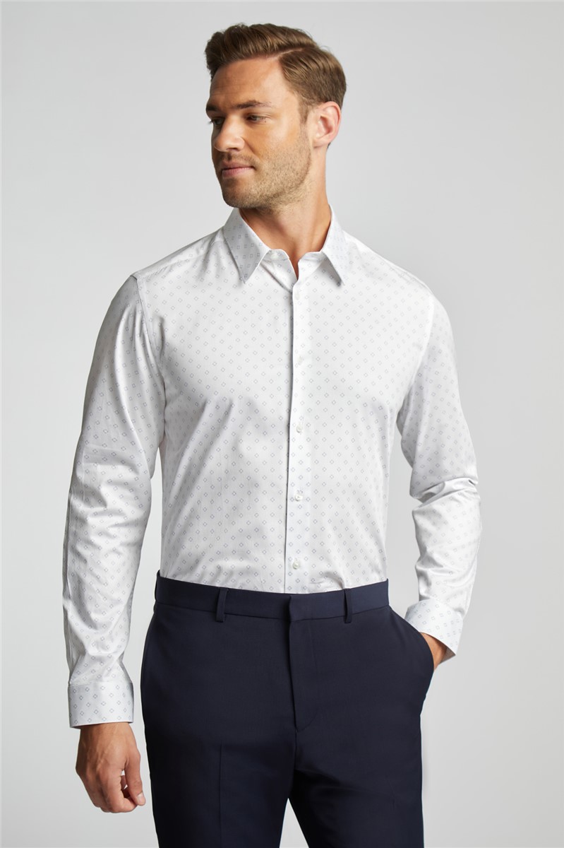  Slim Fit White Geo Stencil Print Shirt