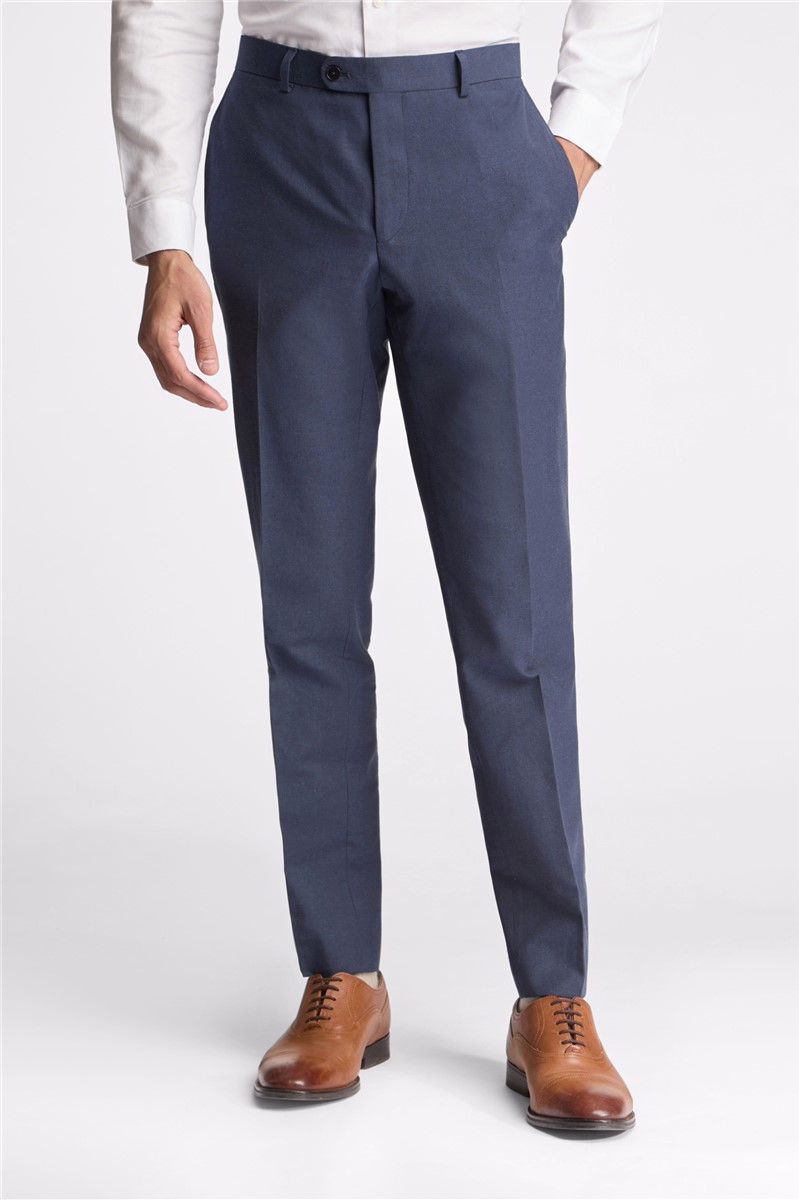  Slim Fit Coxon Navy Cotton Linen Trousers
