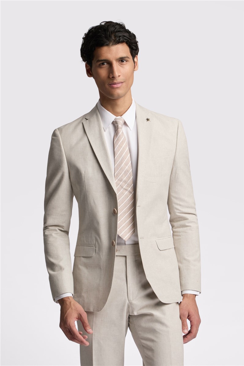  Slim Fit Morris Stone Cotton Linen Trousers