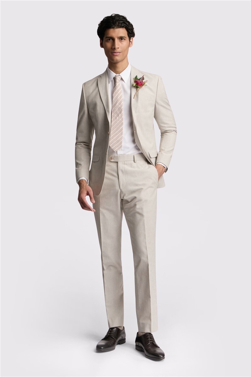  Slim Fit Morris Stone Cotton Linen Trousers