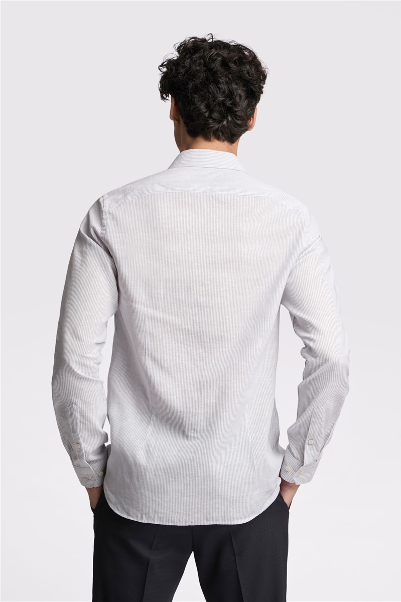  Slim Fit Kay Duck Egg Stripe Linen Blend Shirt