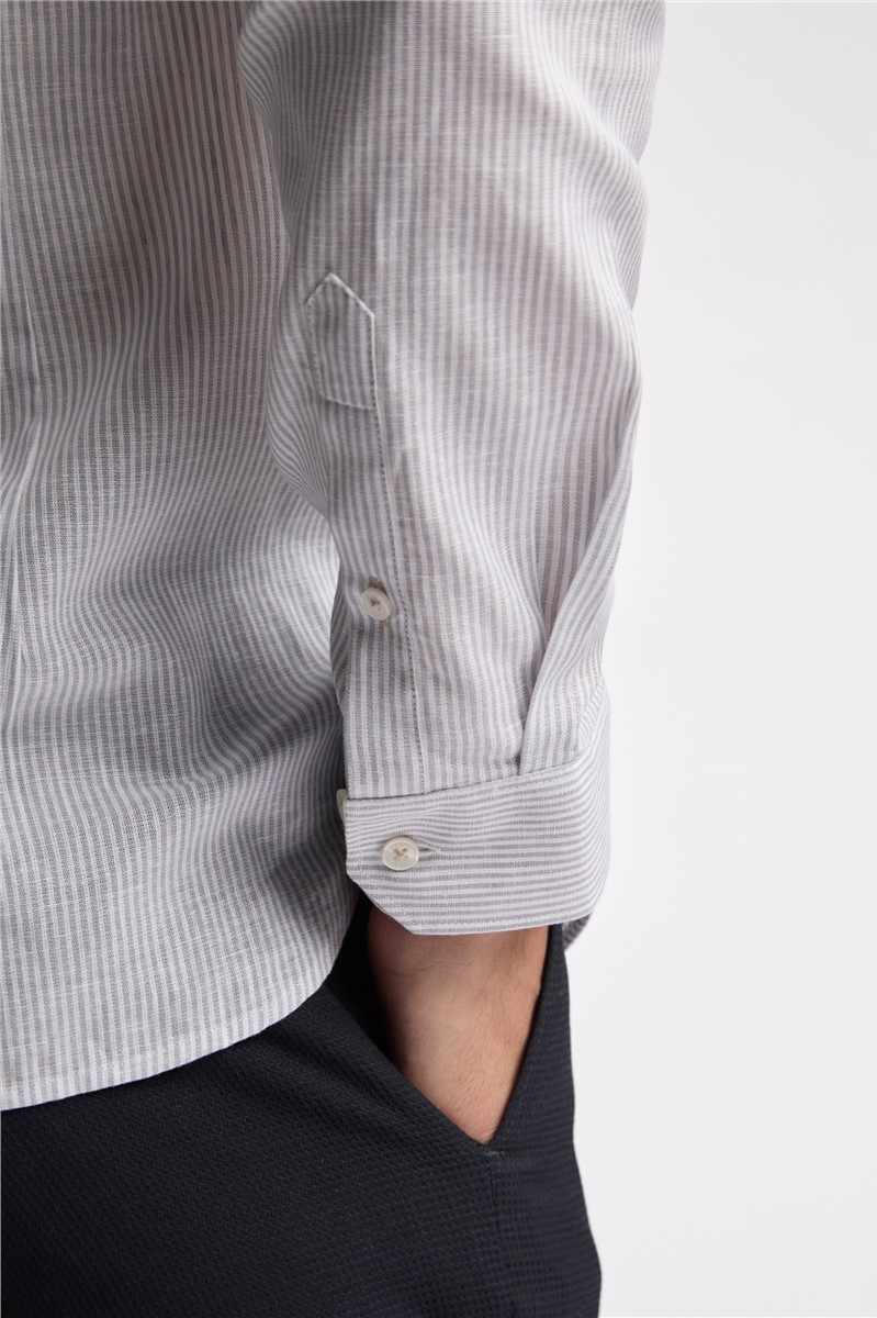  Slim Fit Kay Duck Egg Stripe Linen Blend Shirt