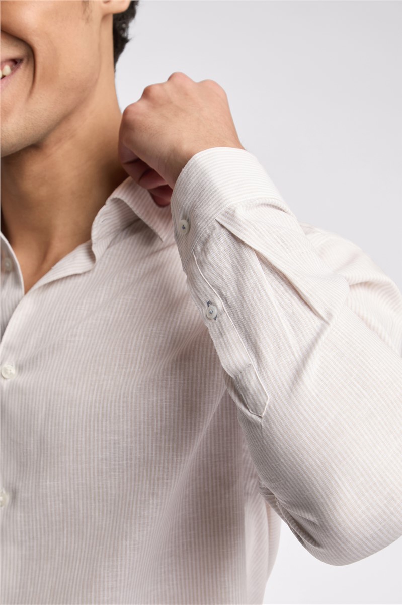  Slim Fit Kerr Stone Stripe Linen Blend Shirt