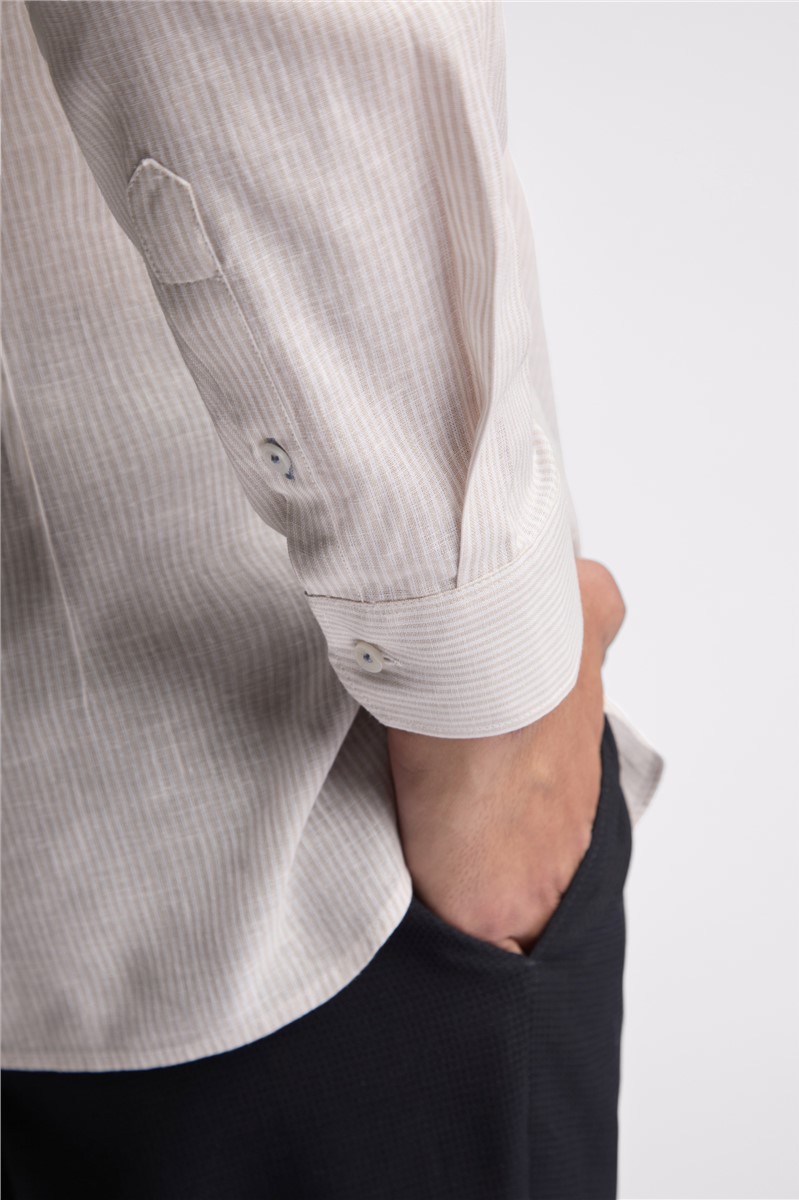  Slim Fit Kerr Stone Stripe Linen Blend Shirt
