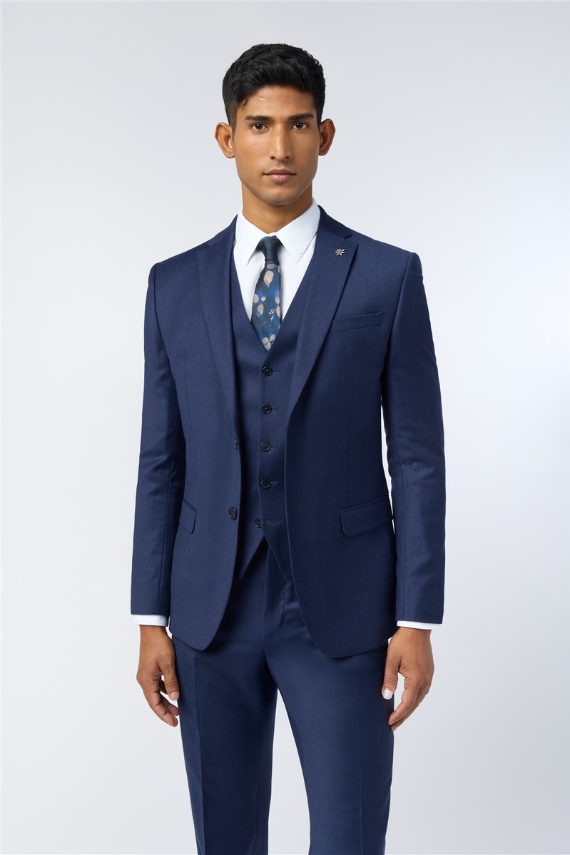  Slim Fit Keats Cobalt Flannel Waistcoat