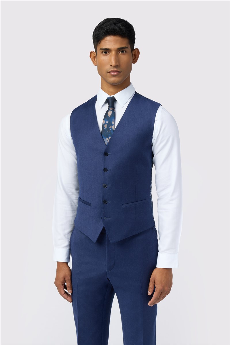  Slim Fit Keats Cobalt Flannel Waistcoat