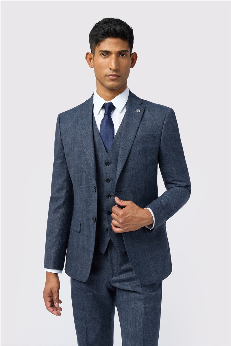  Slim Fit Navy Plum Check Suit