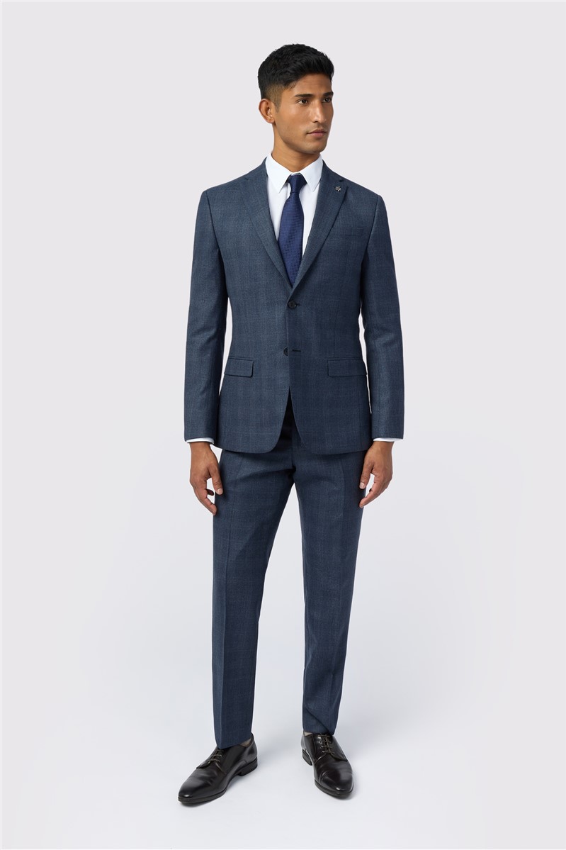  Slim Fit Navy Plum Check Suit