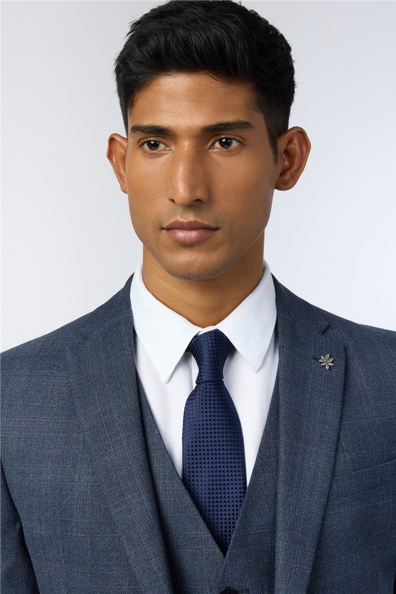  Slim Fit Navy Plum Check Suit