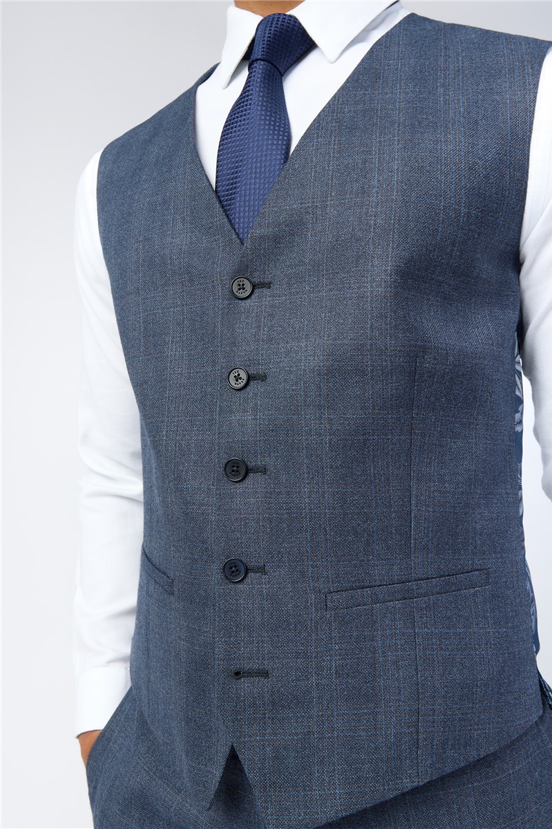  Slim Fit Navy Plum Check Suit
