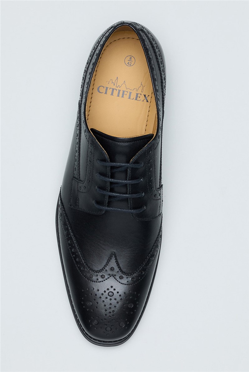  Cannon Black Leather Brogue Derby Shoe