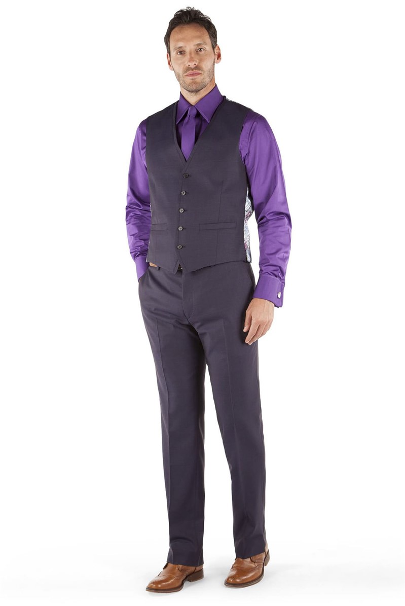  Purple Pick and Pick Tailored Fit Waistcoat