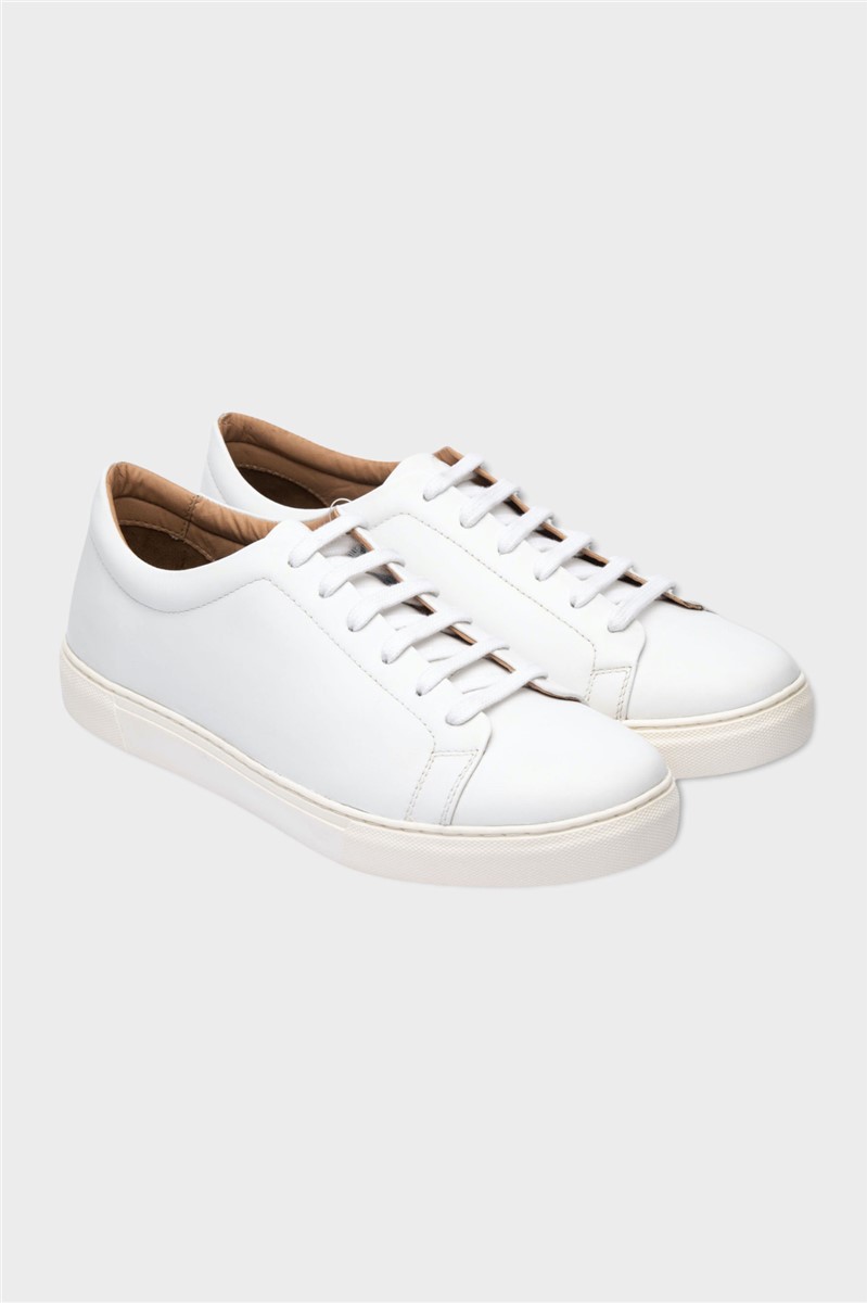 Mens smart hot sale white trainers