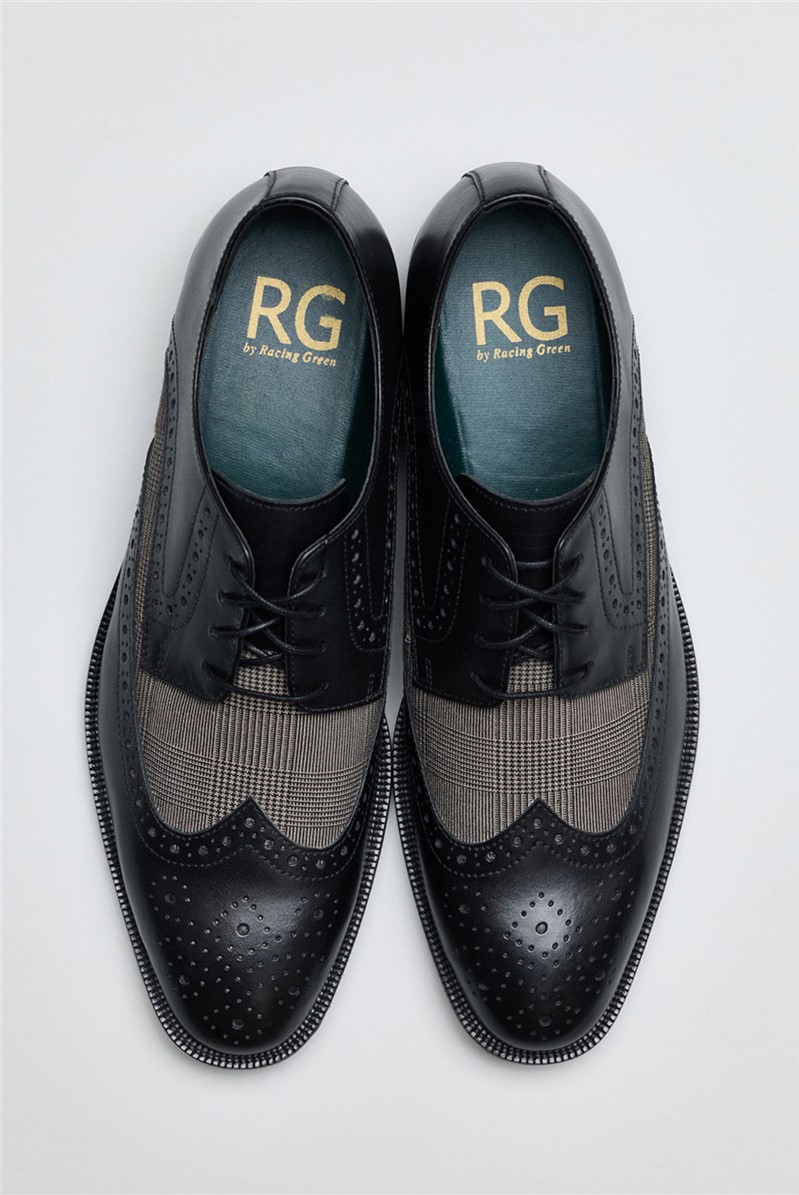 Racing Green Black Leather Max Derby Brogue Shoe