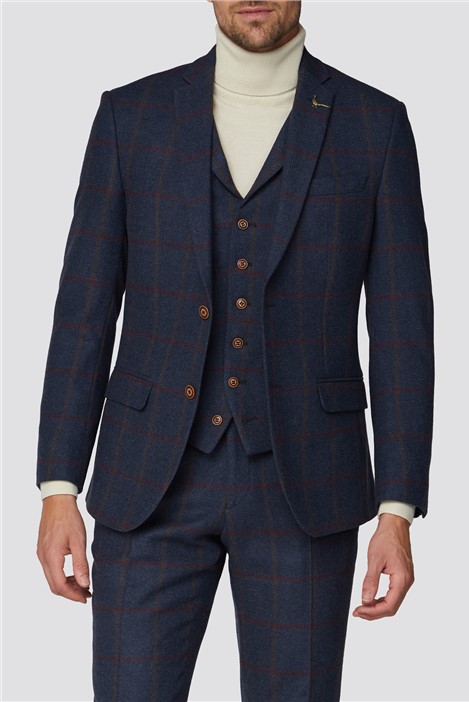 Racing Green Blue Red Check Tweed Tailored Fit Suit 