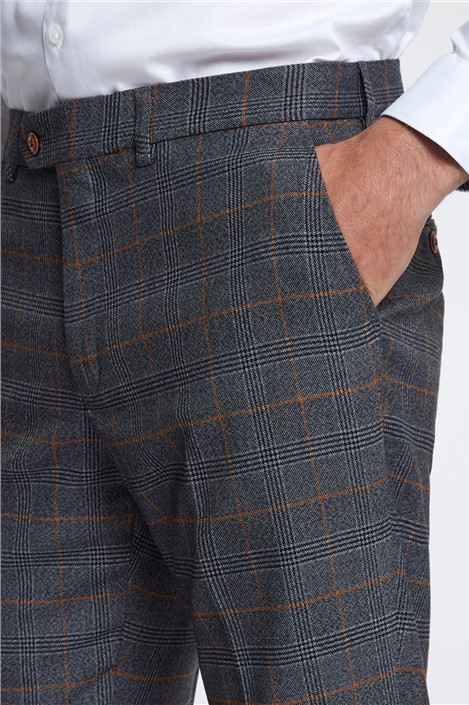 Marc Darcy Slim Fit Jenson Grey Check Suit Trousers