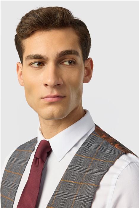 Marc Darcy Slim Fit Jenson Grey Check Double Breasted Waistcoat
