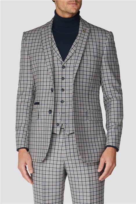 Racing Green Grey Navy Check Tweed Regular Fit Suit