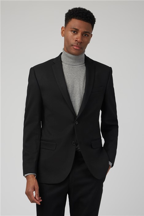 mens black suit with blue shirt