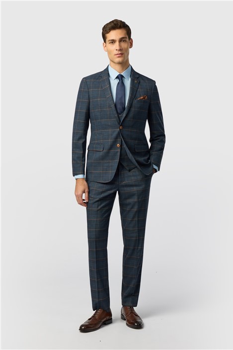 Marc Darcy Tailored Fit Jenson Navy Check Suit Jacket