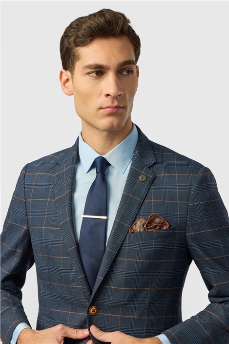 Marc Darcy Tailored Fit Jenson Navy Check Suit Jacket