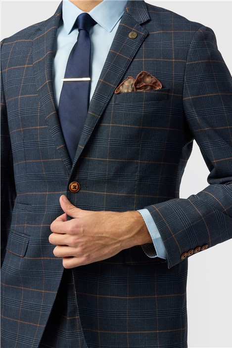 Marc Darcy Tailored Fit Jenson Navy Check Suit Jacket