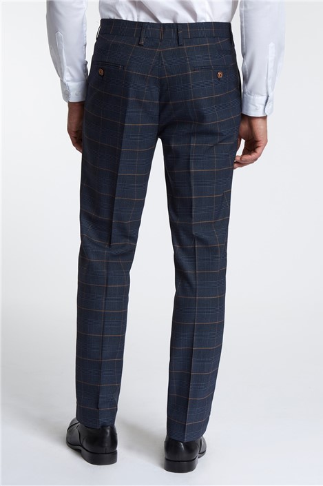 Marc Darcy Tailored Fit Jenson Navy Check Suit Trousers
