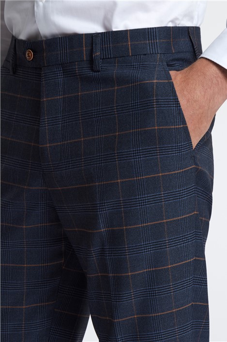 Marc Darcy Tailored Fit Jenson Navy Check Suit Trousers